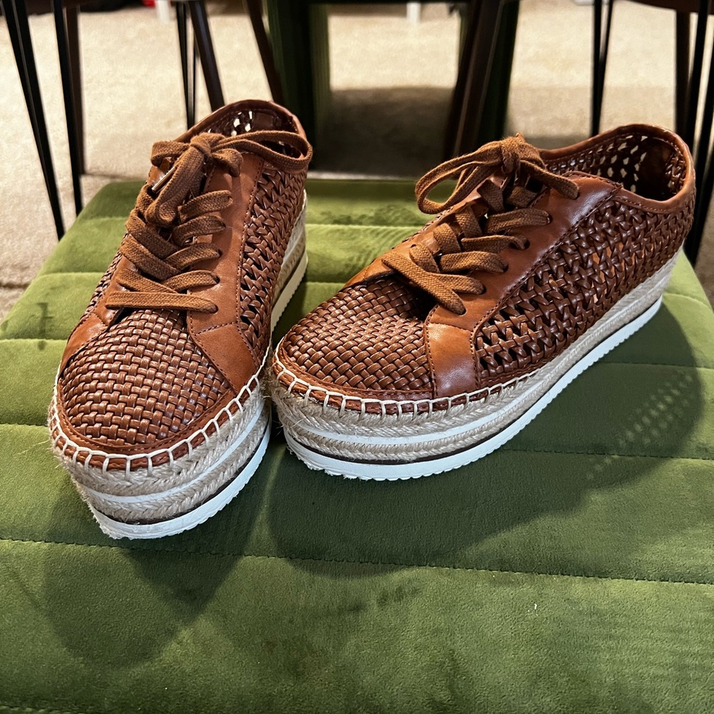 Vince Camuto Brown Woven Leather Lace-Up Sneakers
